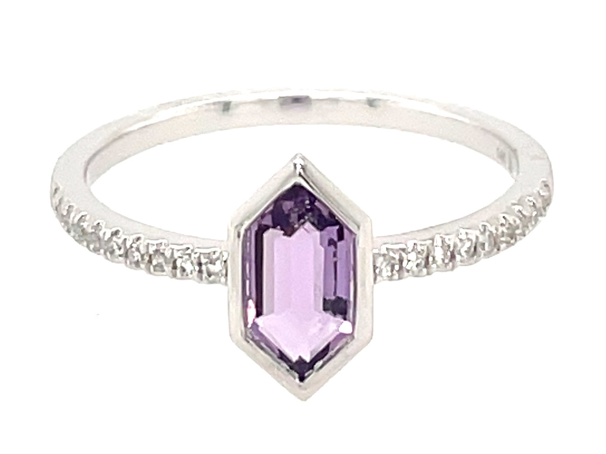 Amethyst Bezel Hexagon Diamond Ring