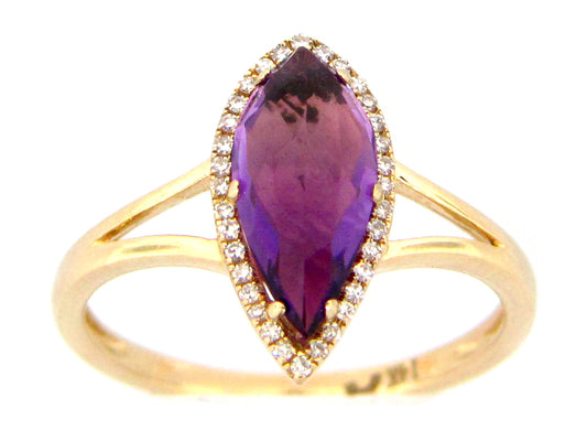 AMETHYST & DIAMOND SPLIT SHANK HALO RING, 14KY (H)