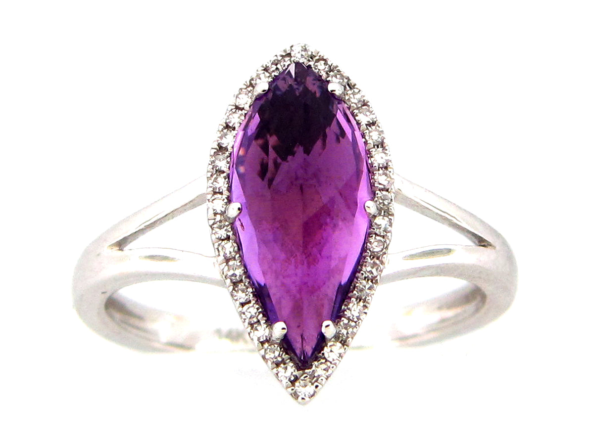 AMETHYST & DIAMOND RING, 14KW (H)