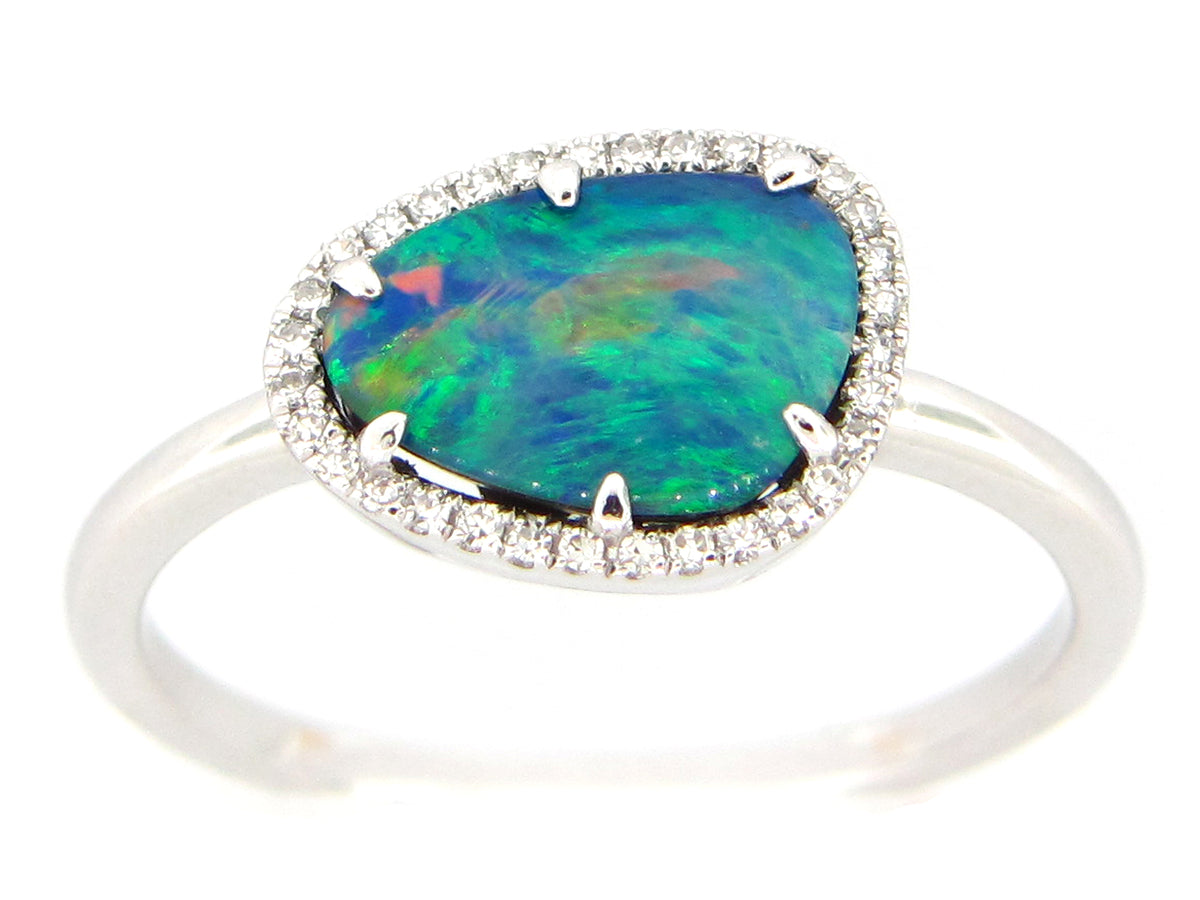 BLACK OPAL DOUBLET & DIAMOND RING