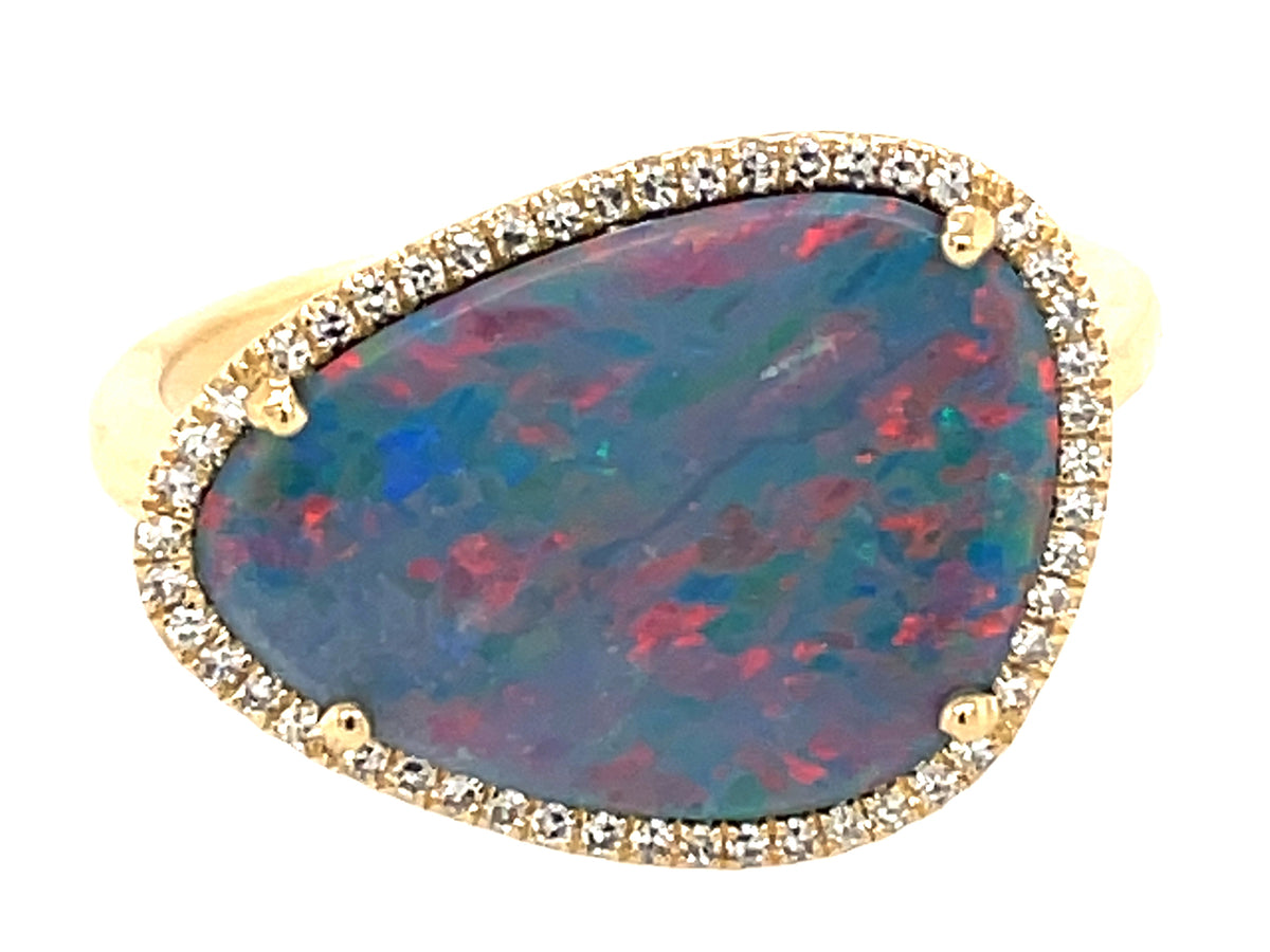 BLACK OPAL DOUBLET & DIAMOND RING
