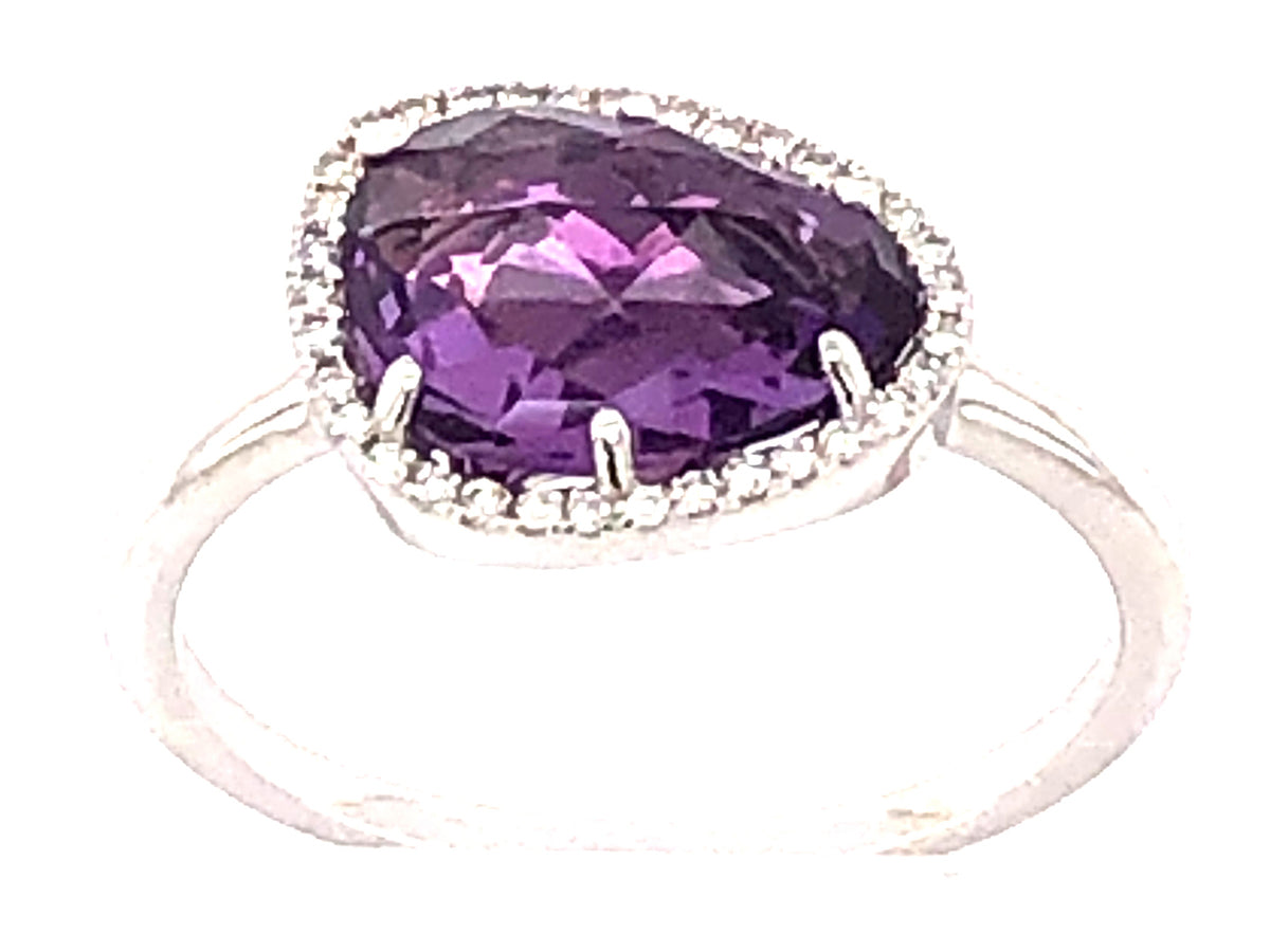 PURPLE AMETHYST & DIAMOND BEAN HALO RING, 14KW (H)