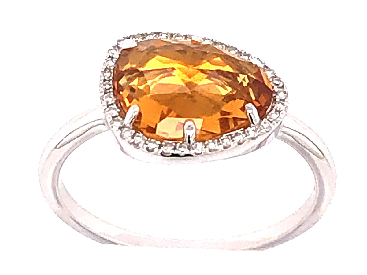 CITRINE & DIAMOND BEAN HALO RING