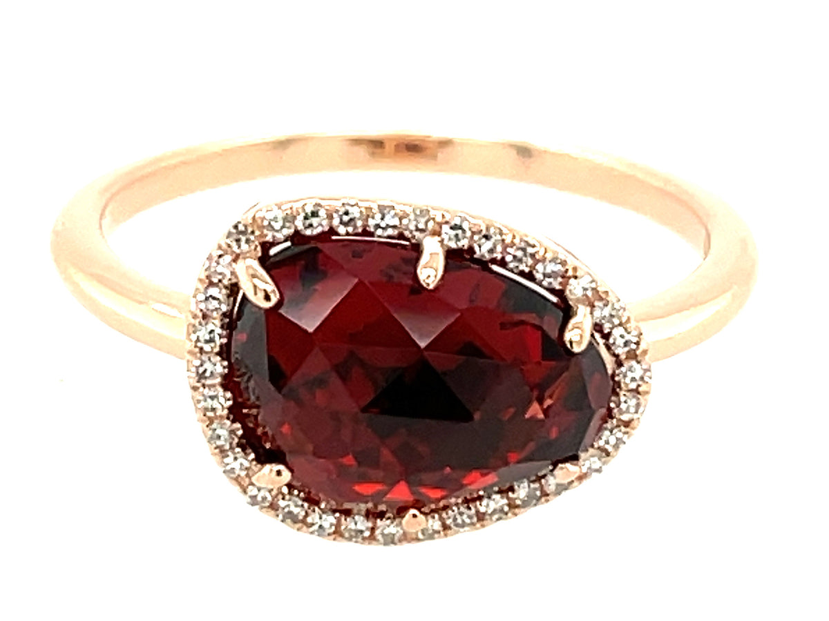 GARNET & DIAMOND BEAN HALO RING