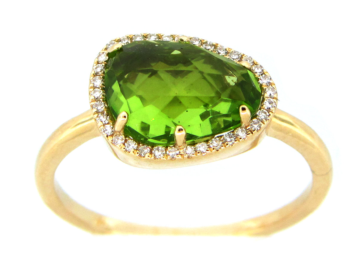 PERIDOT & DIAMOND BEAN HALO RING