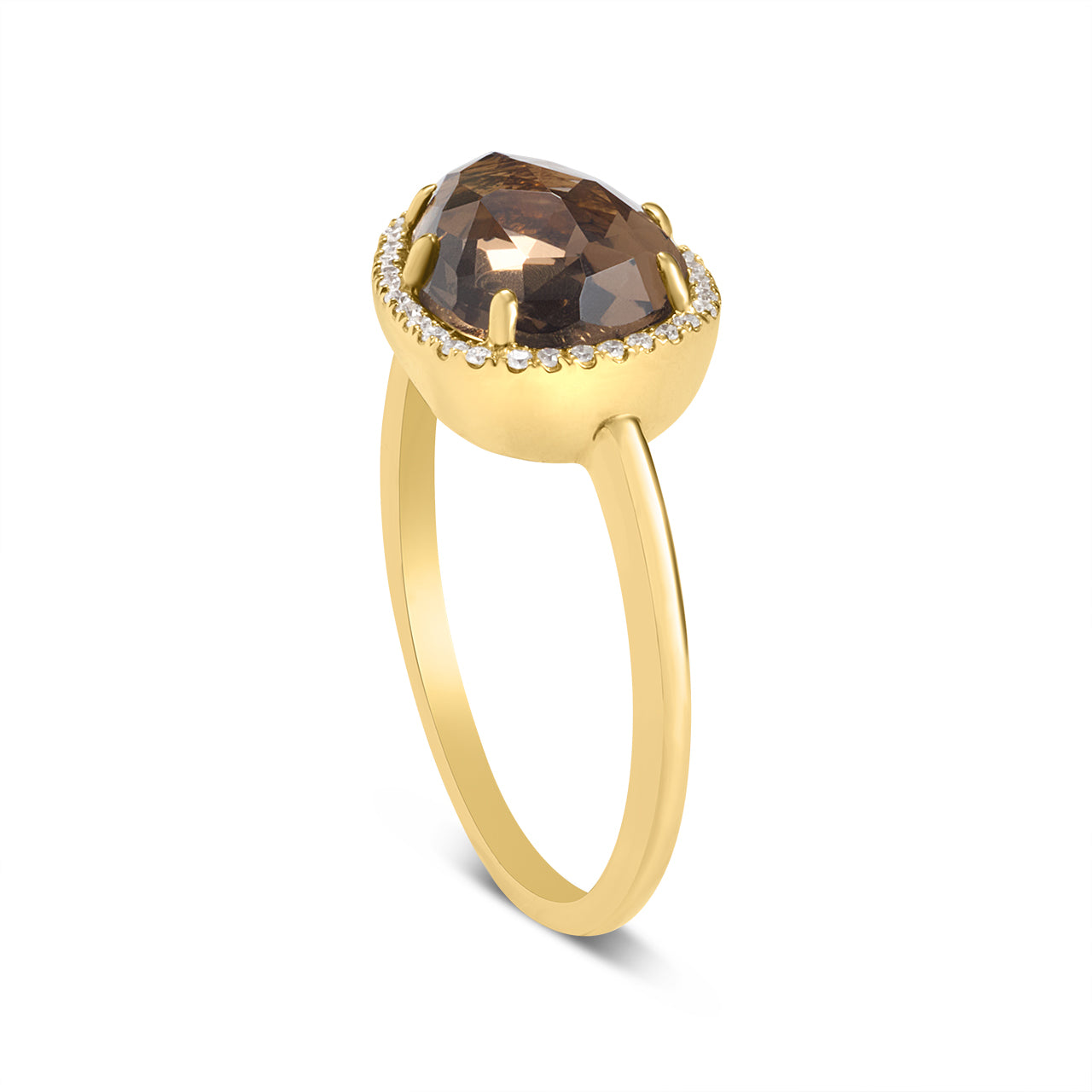 Smokey Quartz & Diamond Bean Ring