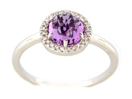 AMETHYST & DIAMOND RING, 14KW (H)