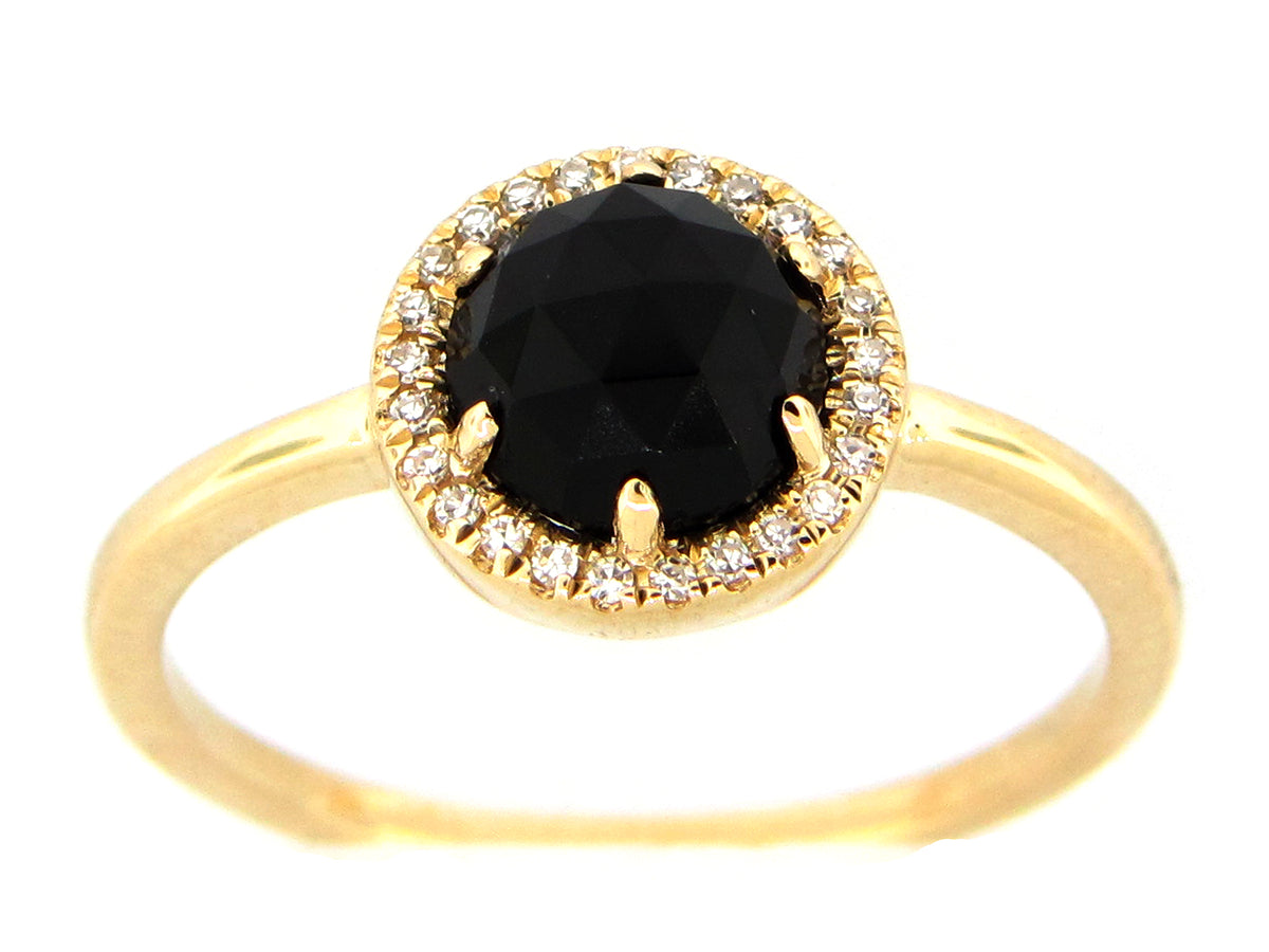 ONYX & DIAMOND ROUND HALO RING