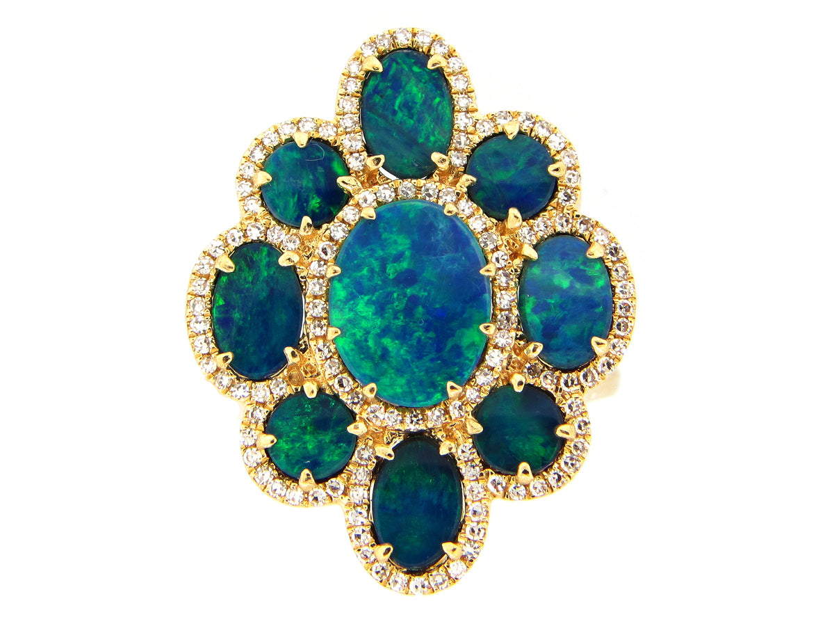 BLACK OPAL DOUBLET & DIA RING, 18KY (ASBL)