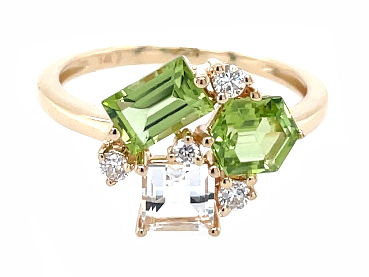 Peridot, Green Amethyst Diamond Cluster Ring