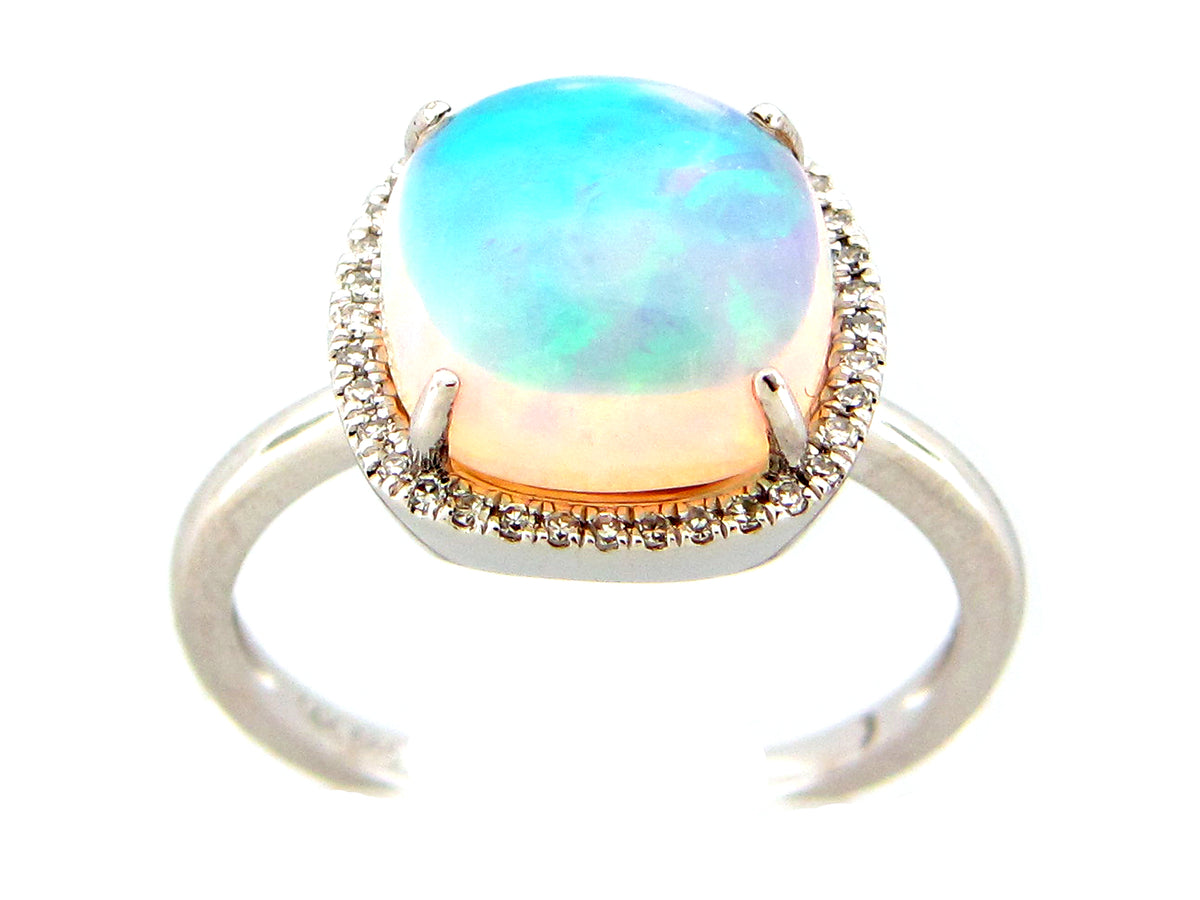 OPAL & DIAMOND HALO RING, 14KW (O)