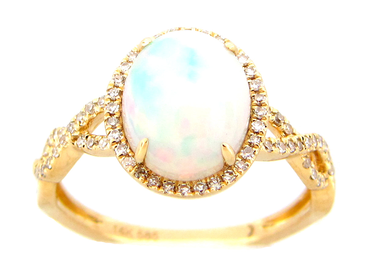 Opal Diamond Halo Twist Ring, 14ky (O)