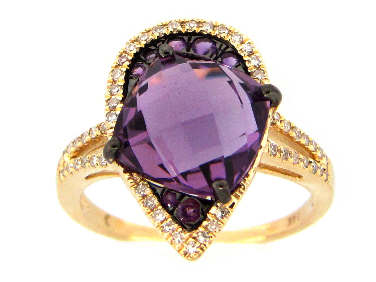 AMETHYST & DIAMOND RING, 14KY (H)
