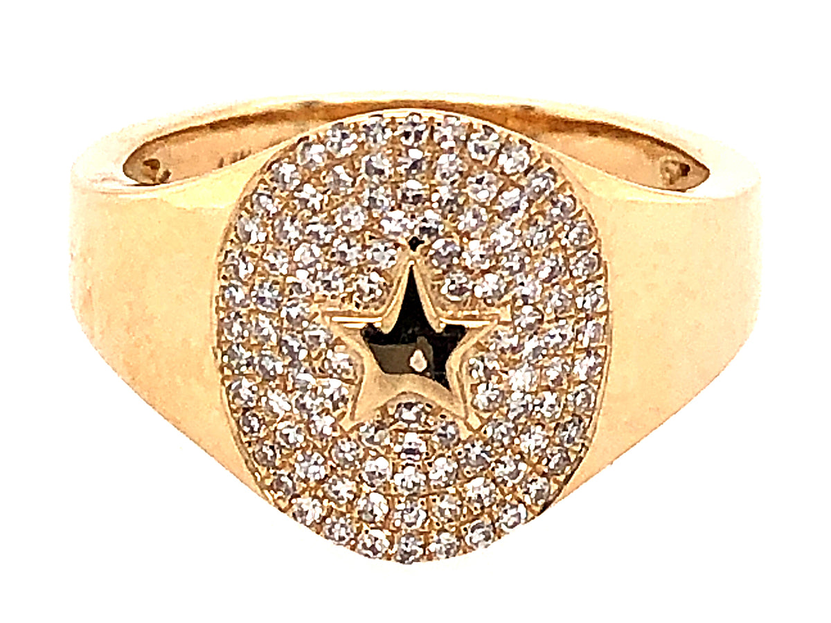 DIAMOND STAR SIGNET RING, 14KY (N)