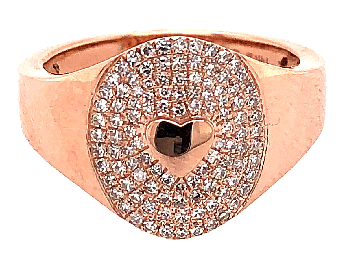 DIAMOND HEART SIGNET RING, 4KR (N)