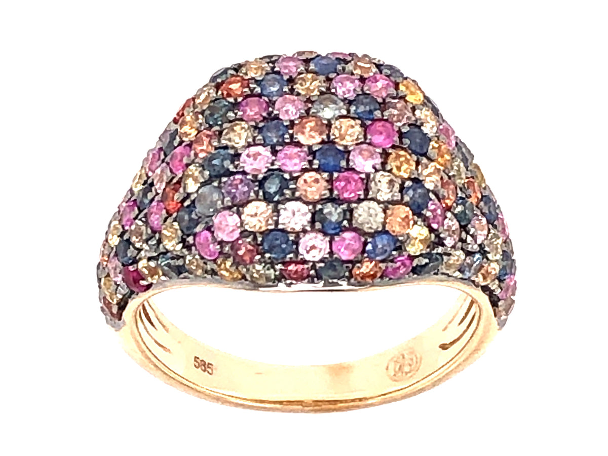 RAINBOW SAPPHIRE PAVE CUSHION RING