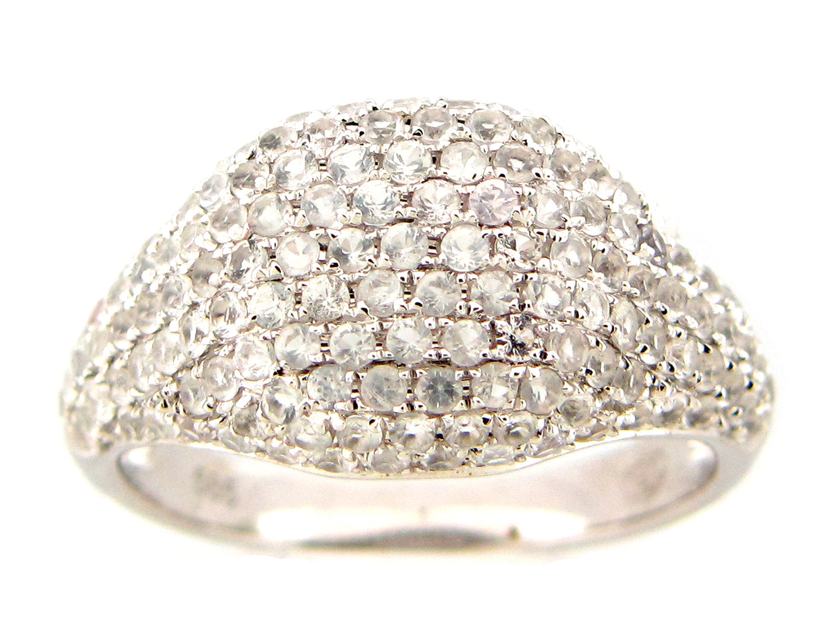 WHITE SAPPHIRE PAVE CUSHION RING, 14KW (H)