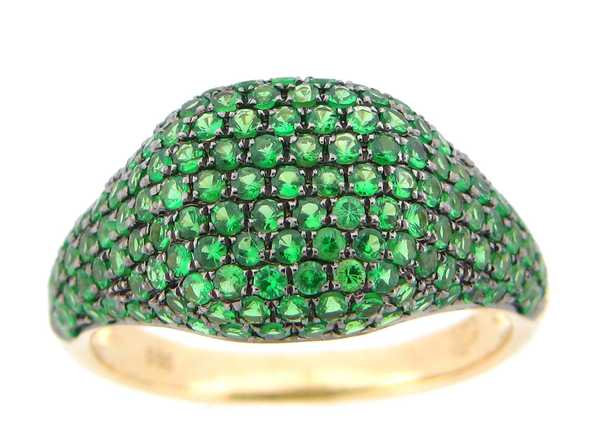 TSAVORITE PAVE CUSHION RING, 14KY (N)