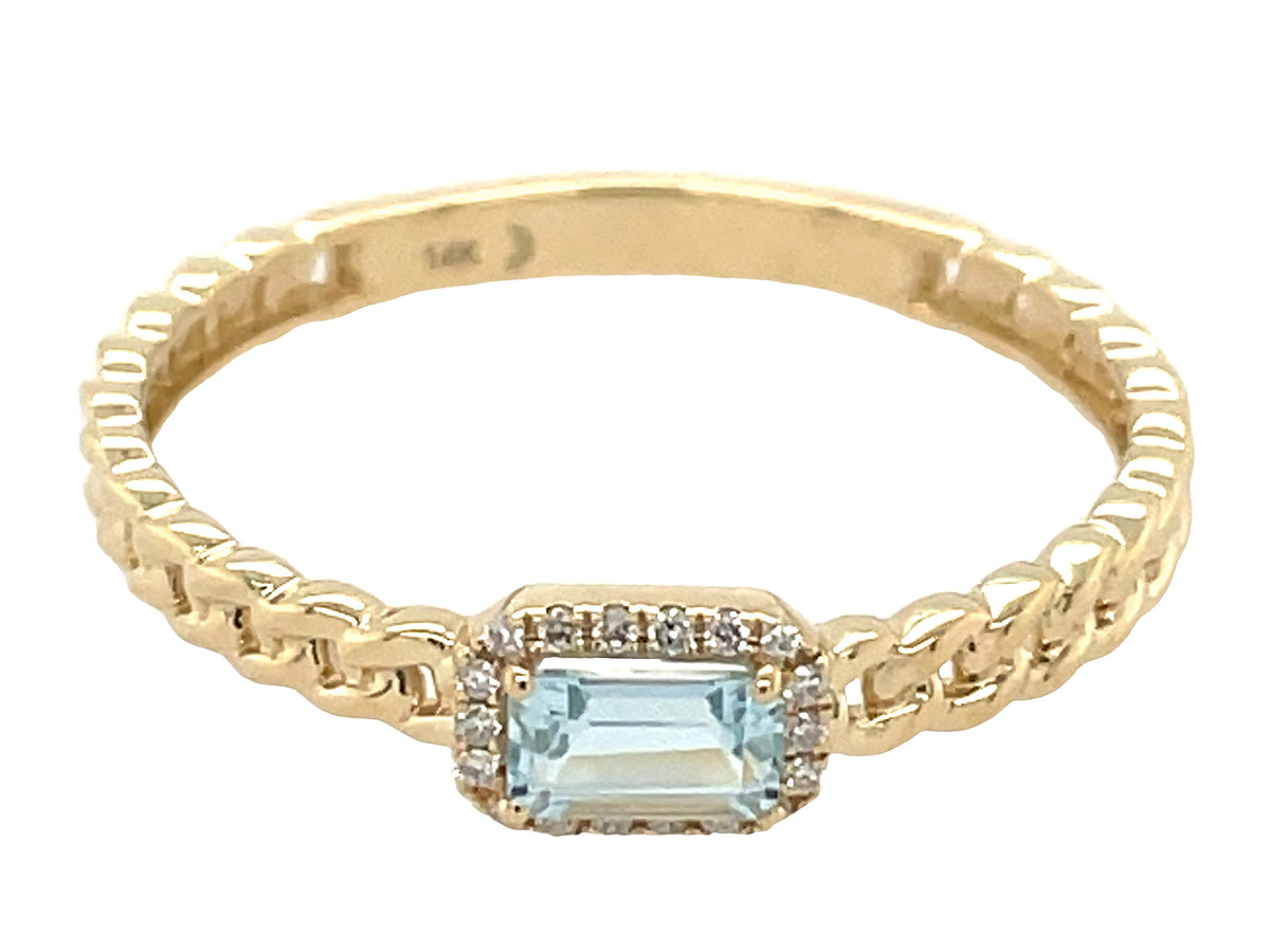 AQUAMARINE E/C & DIAMOND HALO LINK RING