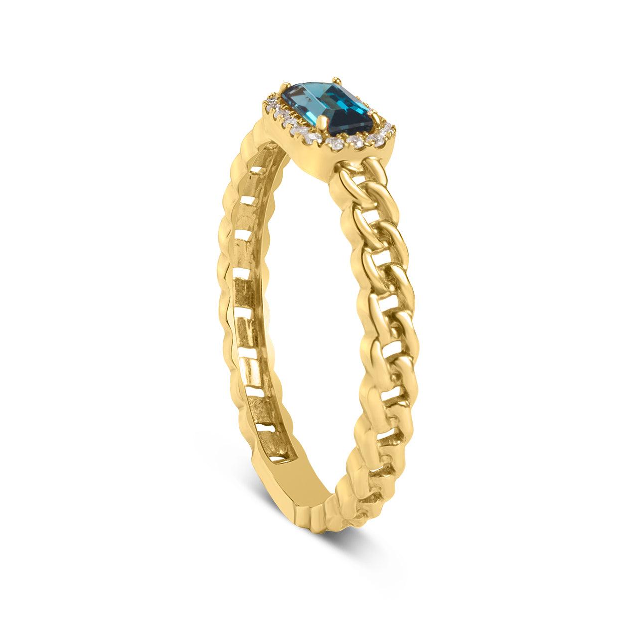 Blue Topaz & Diamond Link Stackable Ring