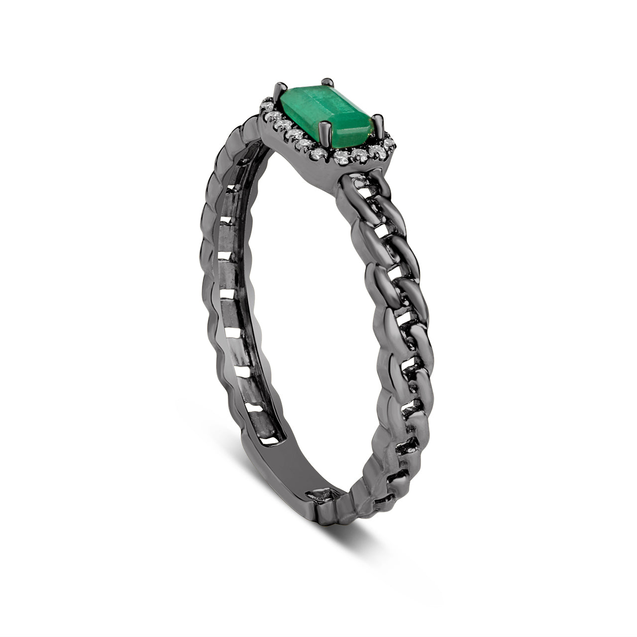 Emerald & Diamond Link Stackable Ring