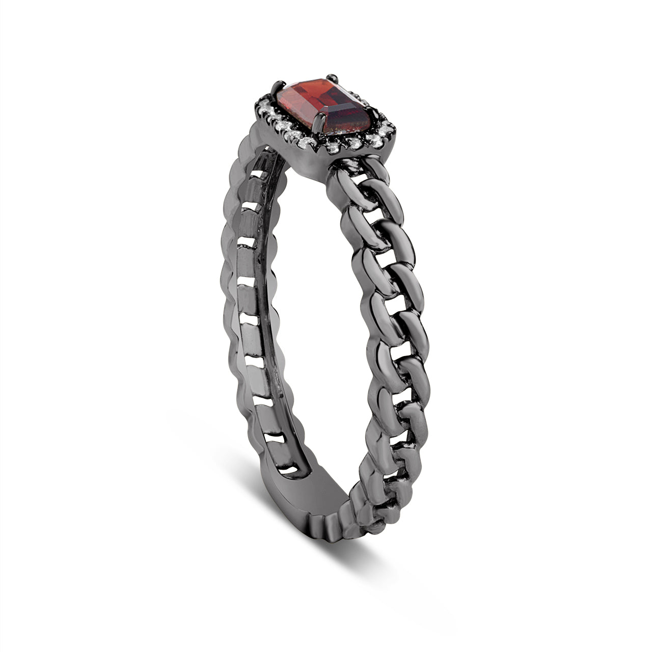 Garnet & Diamond Link Stackable Ring