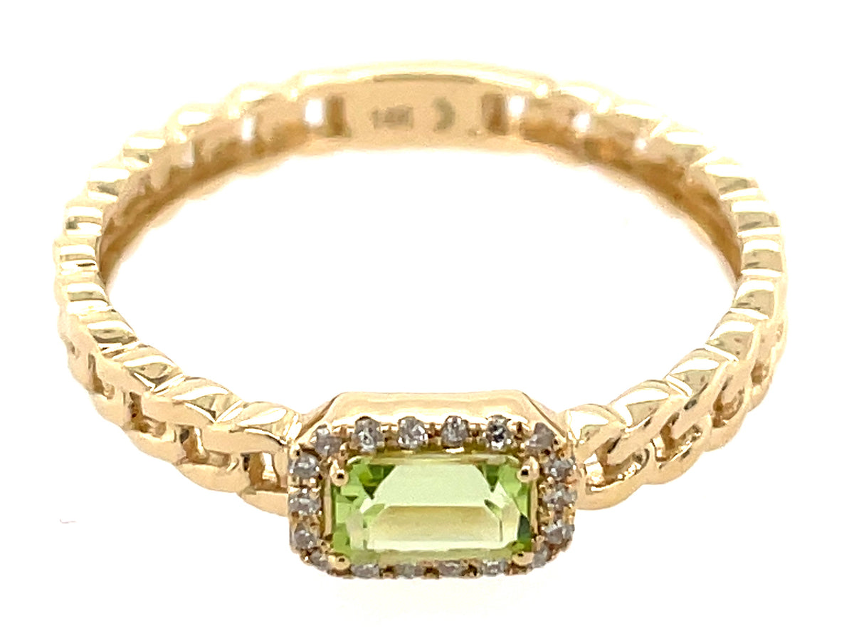 PERIDOT E/C & DIAMOND HALO LINK RING, 14KY (N)