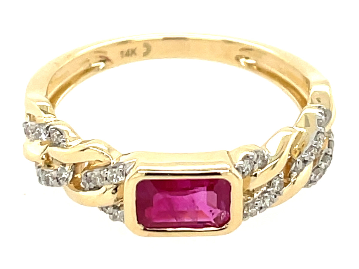 RUBY BEZEL & DIAMOND LINK RING