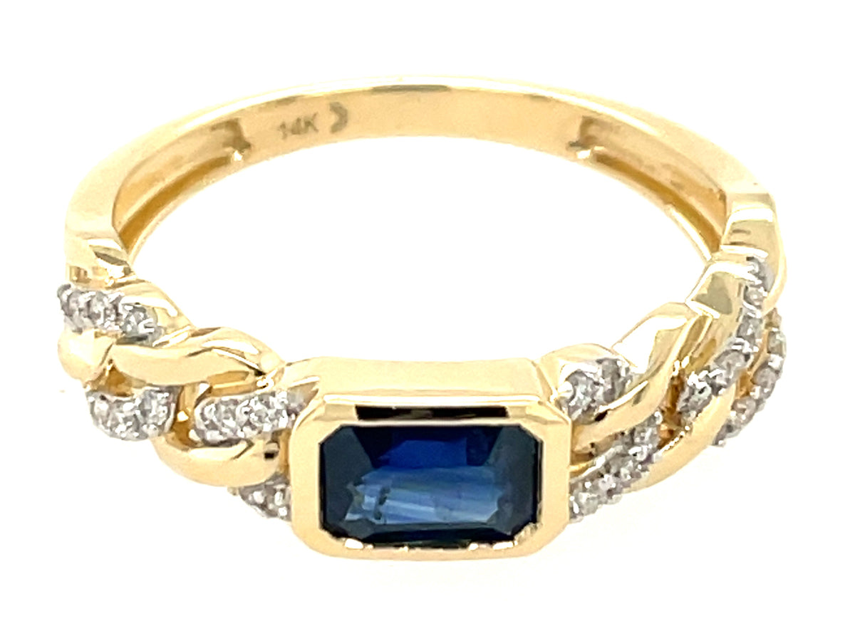 SAPPHIRE BEZEL & DIAMOND LINK RING