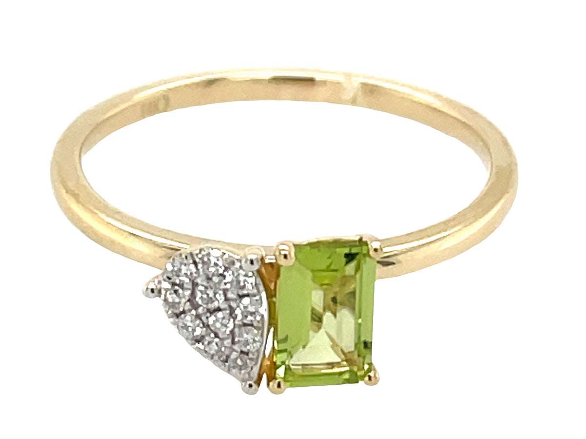 PERIDOT E/C & DIAMOND PAVE PEAR TOI ET MOI RING