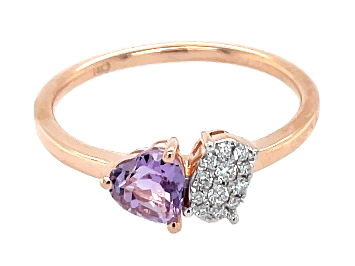 AMETHYST HEART & DIAMOND PAVE CUSHION TOI ET MOI RING