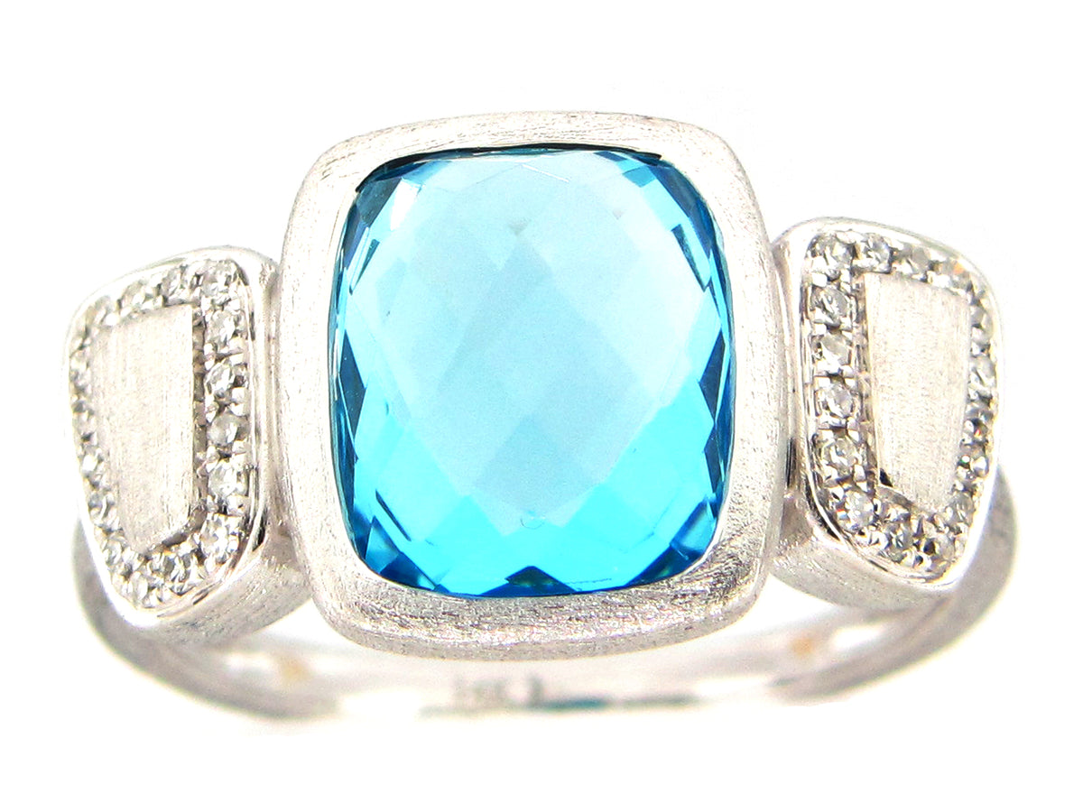 BLUE TOPAZ & DIAMOND RING, 14KW (R)