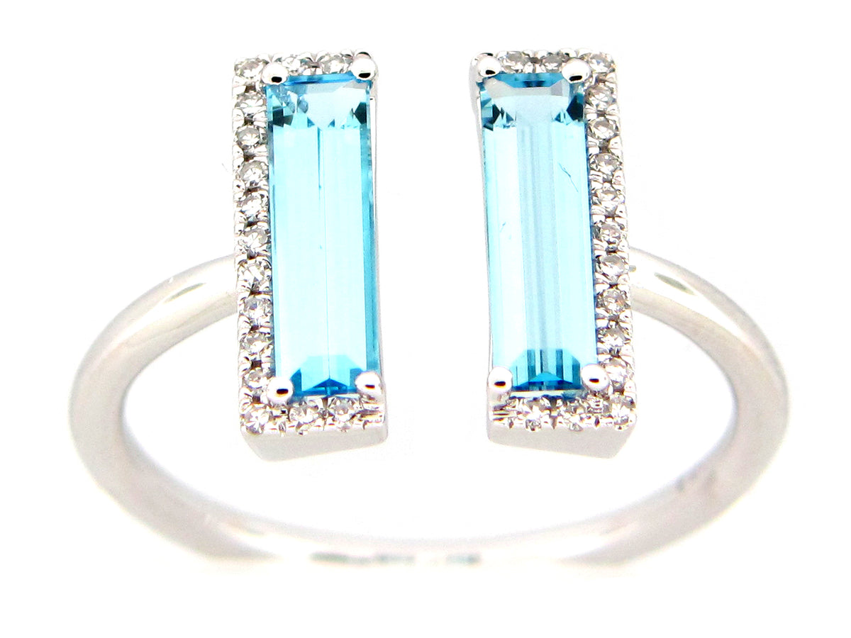 BLUE TOPAZ & DIAMOND RING, 14KW (R)