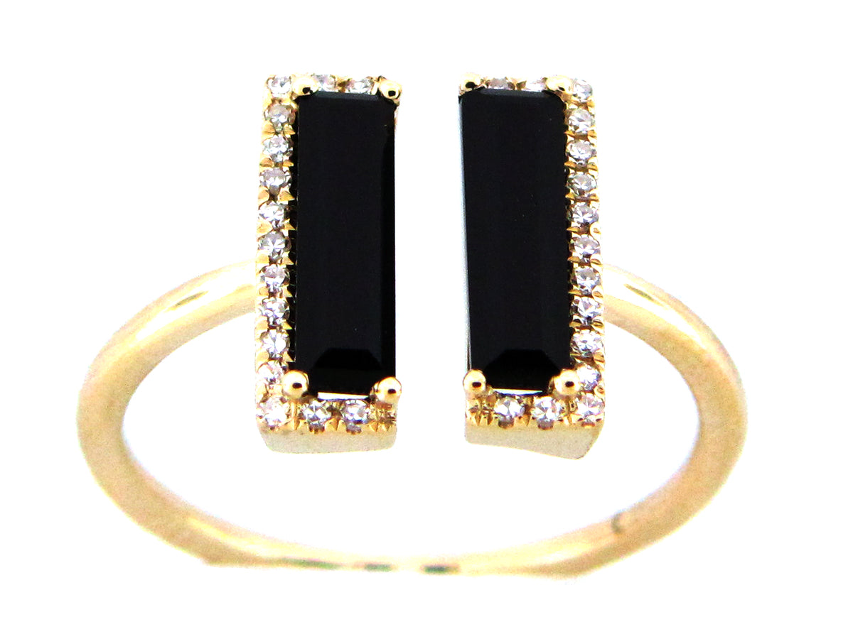 BLACK ONYX & DIAMOND RING, 14KY (D)