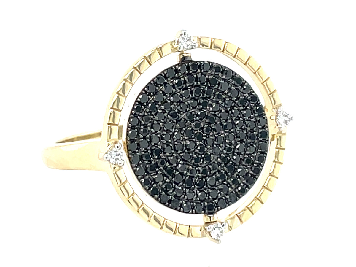 Black White Diamond Pave Flip Disc Ring, 18mm