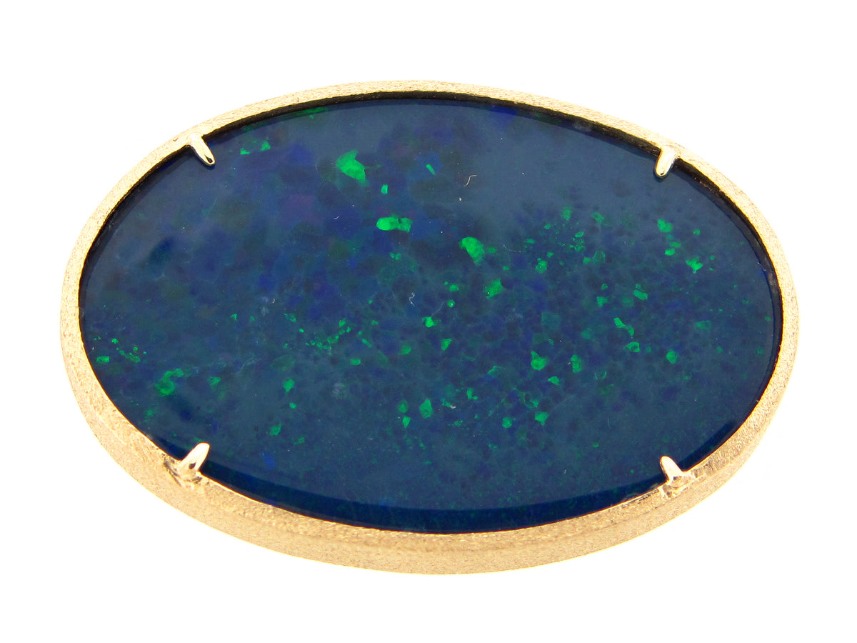 BLACK OPAL DOUBLET RING, SATIN FINISH,14KY (ASBL)