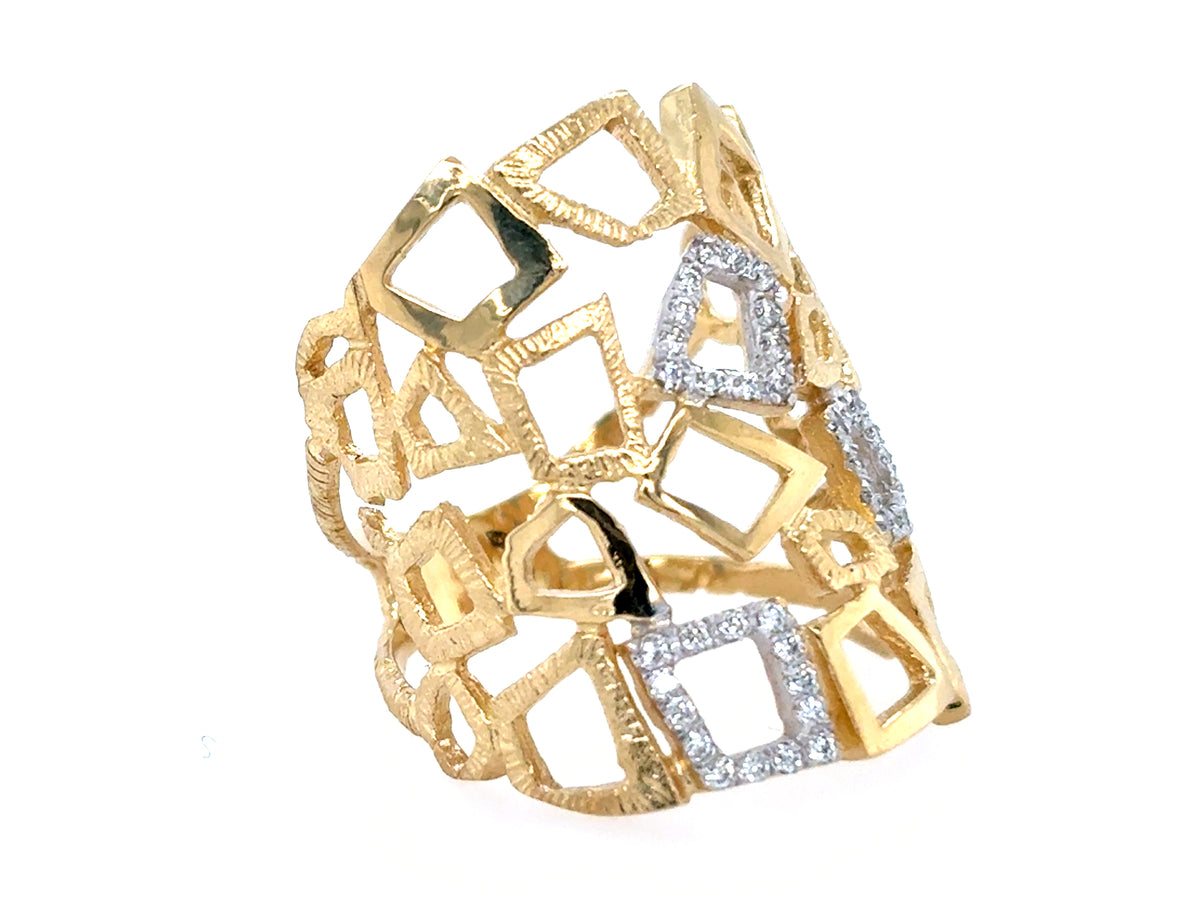 Diamond Geometric Lattice Textured Tube Ring, 25.3mm, Satin Finish