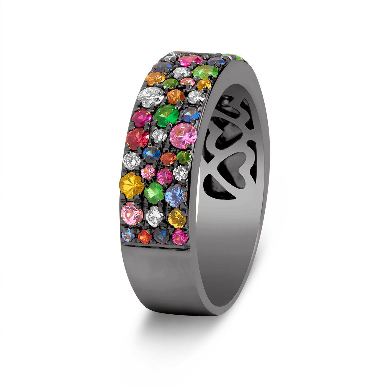 Rainbow Sapphire & Diamond Pave Mosaic 5.5mm Band