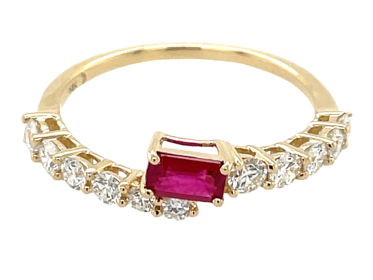 RUBY E/C & DIAMOND BYPASS RING