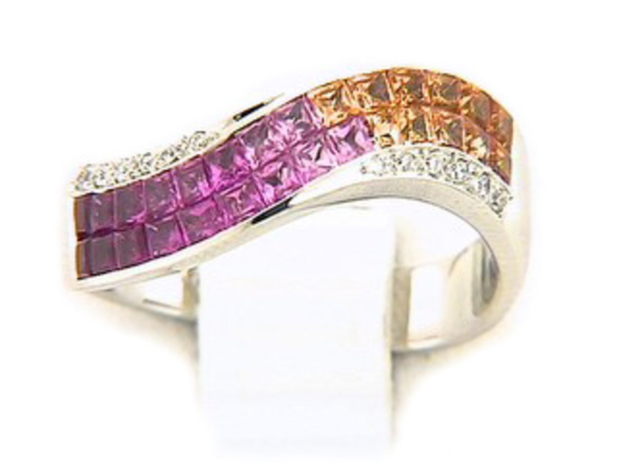 ORANGE, PINK SAPPHIRE & DIAMOND RING
