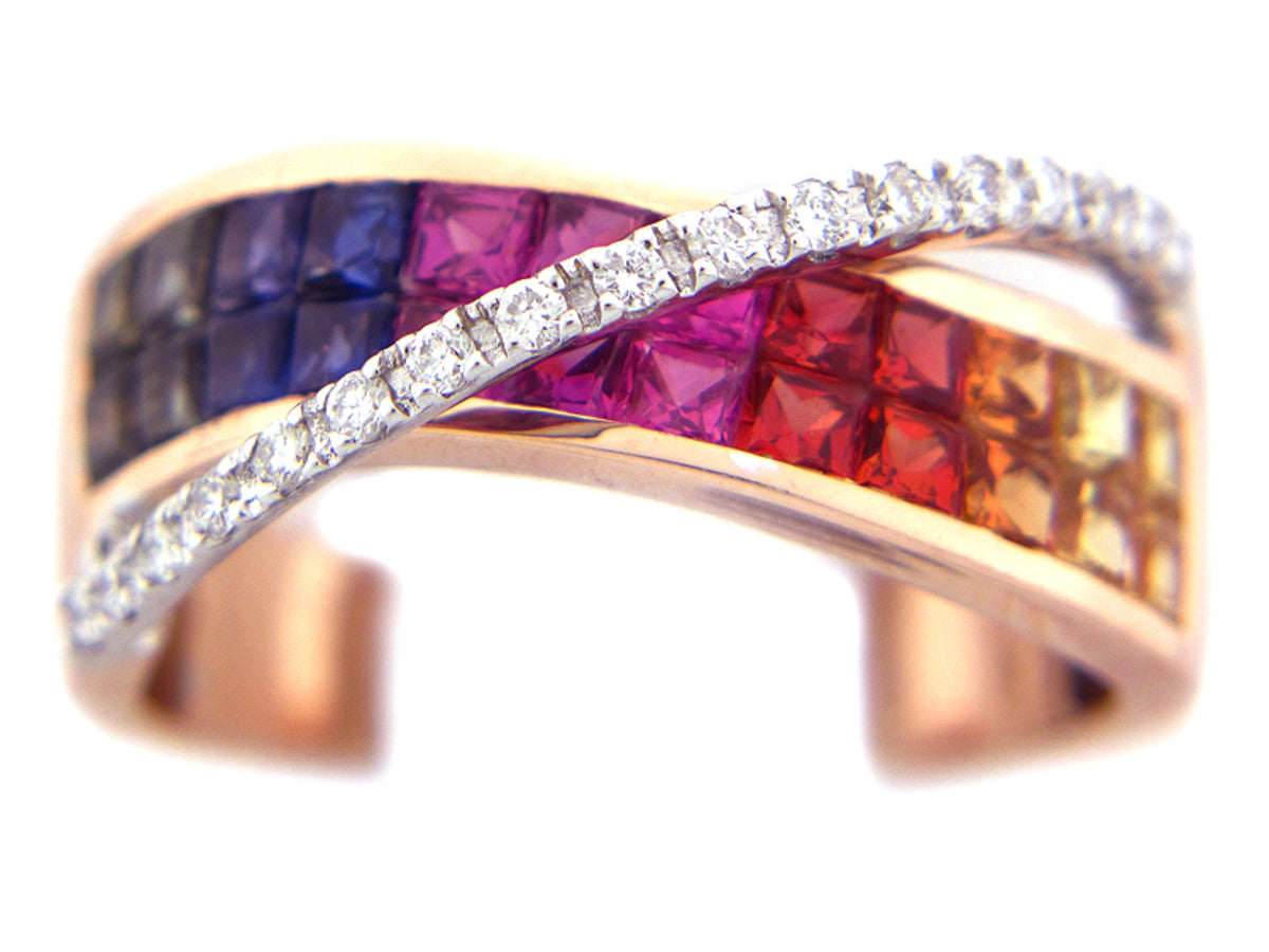 RAINBOW SAPPHIRE & DIAMOND RING, 14KZ (H/U), C=2.00