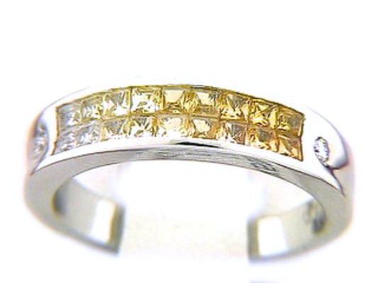 YELLOW SAPPHIRE & DIAMOND RING, 18KW (H), C=1.48