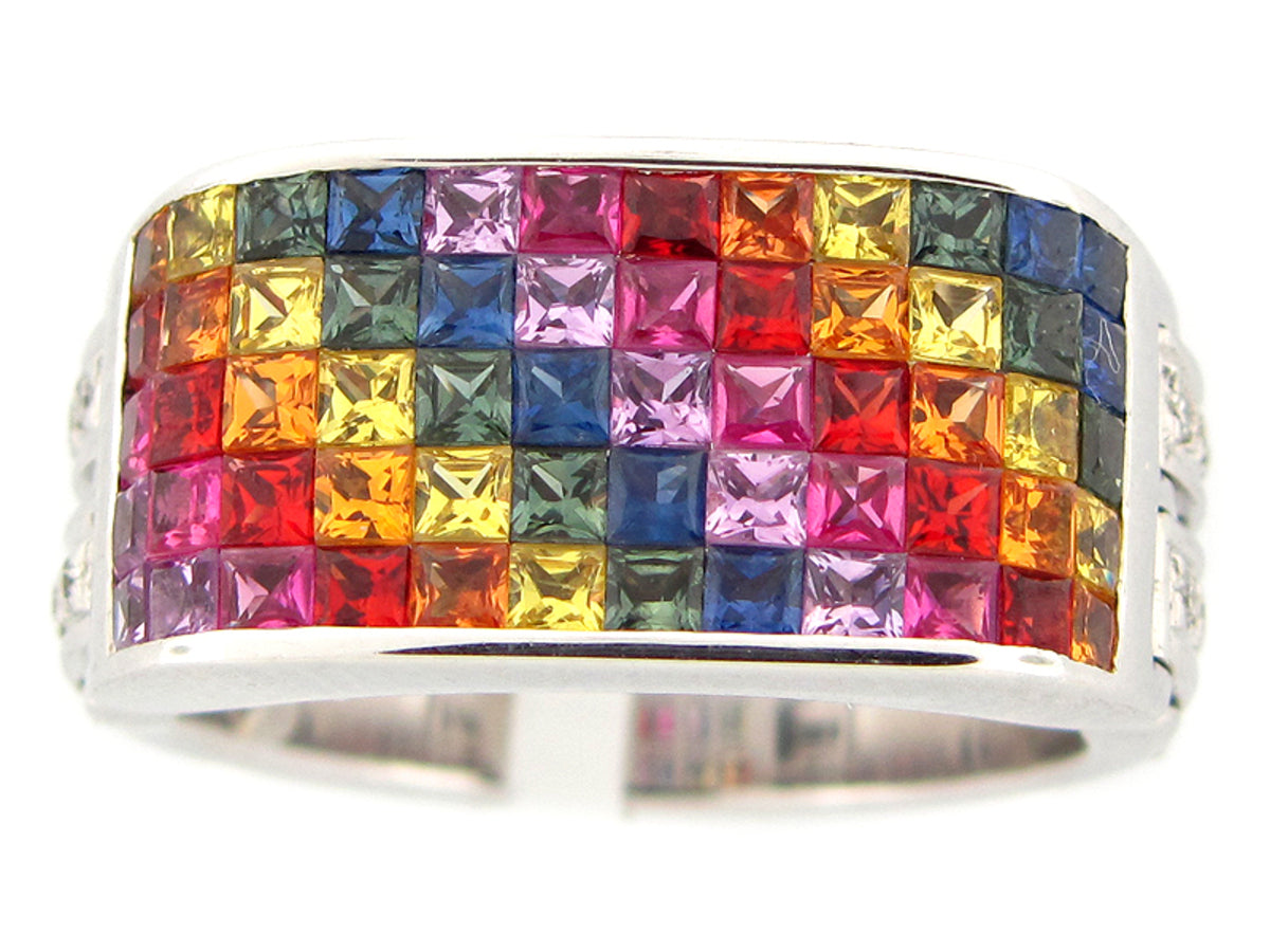 RAINBOW SAPPHIRE & DIAMOND RING, 18KW (H/U), C=3.30