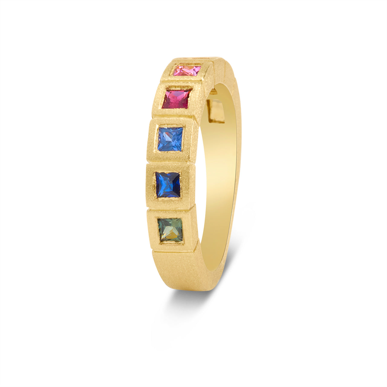Rainbow Sapphire Princess Bezel Band