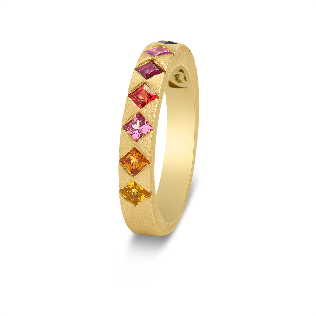 Rainbow Sapphire Princess Angle Flush Band