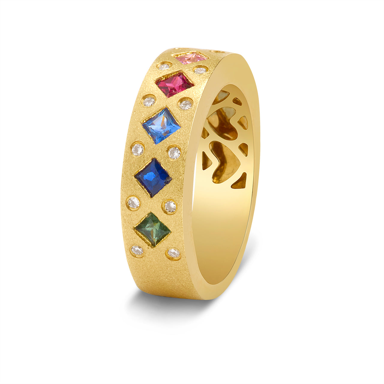 Rainbow Sapphire & Diamond Scatter Flush Band