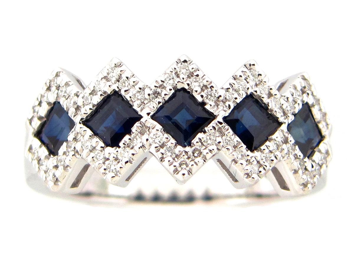 SAPPHIRE & DIAMOND 5 STONE RING, 14KW (H)