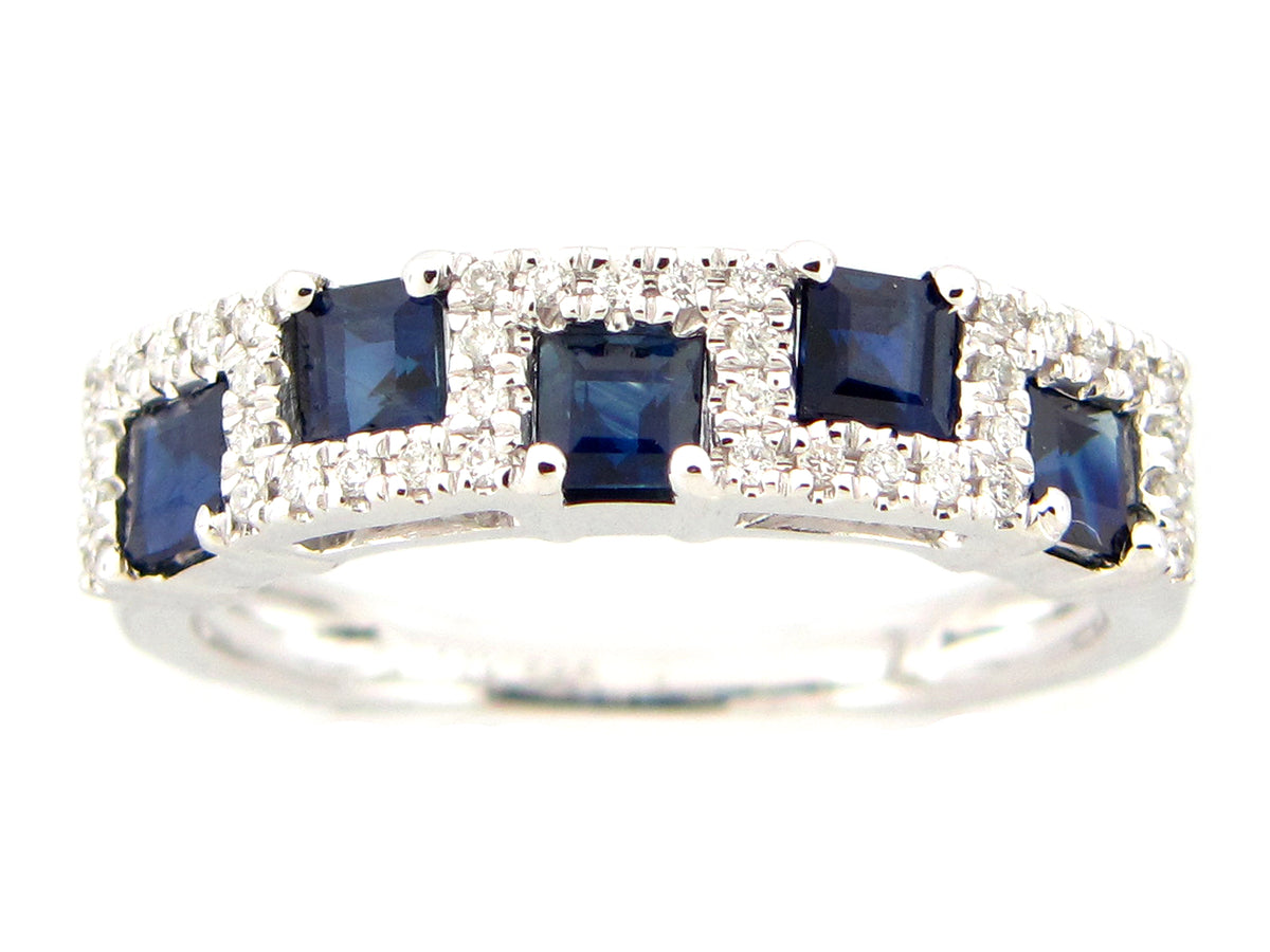 SAPPHIRE & DIAMOND STAGGERED RING, 14KW (H)