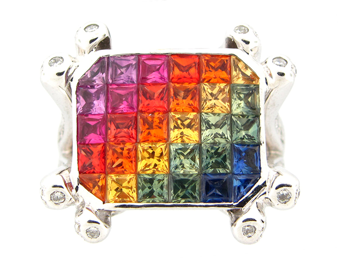 RAINBOW SAPPHIRE & DIAMOND RING