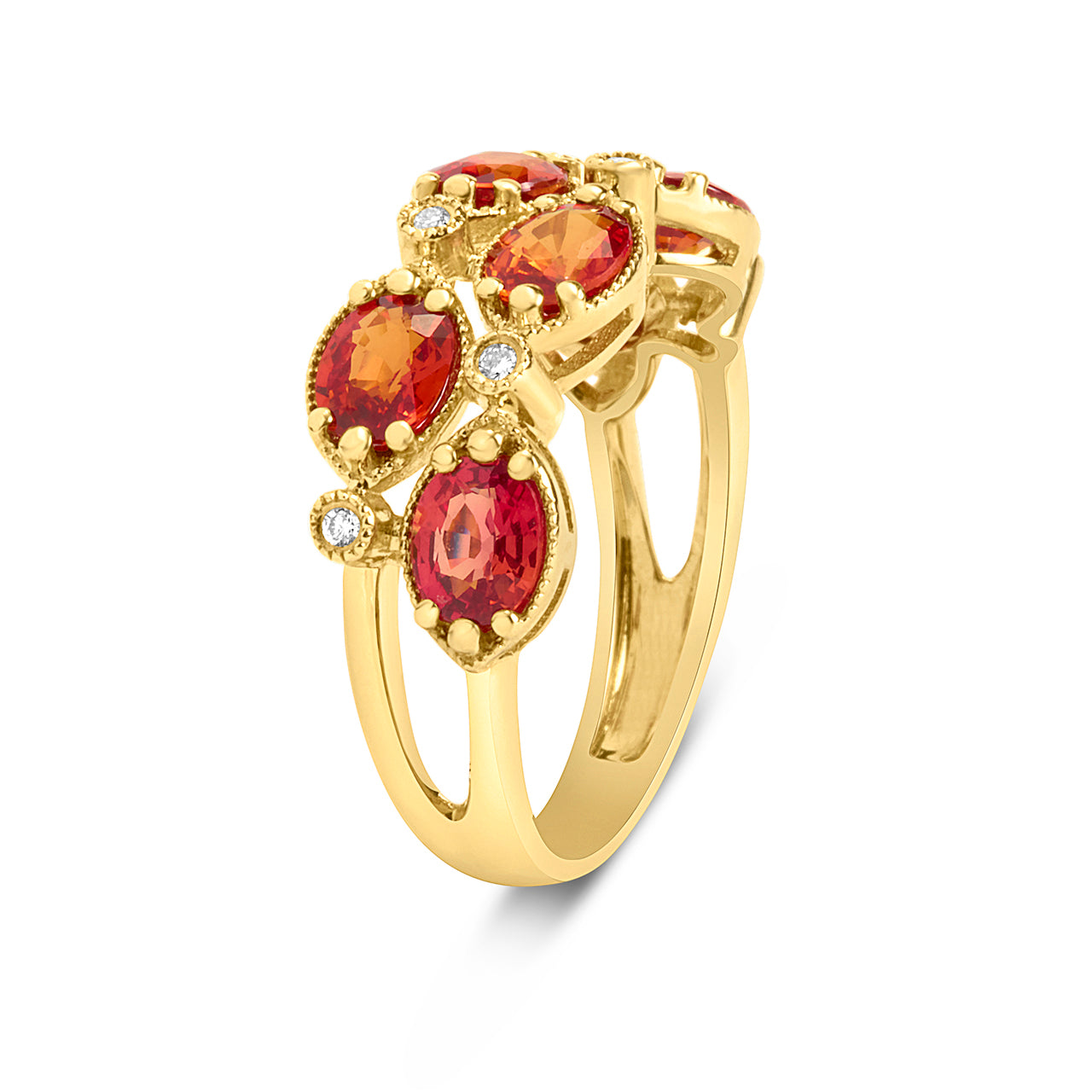 Orange Sapphire & Diamond Alternating 2 Row Ring